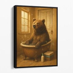 Bear Bathtub Bubble Bath Funny Animal Bathroom Farm Canvas Print Wall Art