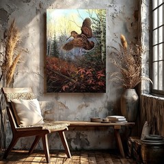 Farmhouse Canvas Woodland Bird Flying Woodcock Forest Modern Office Home Print