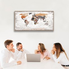 Multicolor Travel Theme World Map Canvas Art for Living Room Decoration