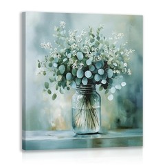 Framed Eucalyptus Flower Glass Vase Wall Art, Modern Eucalyptus in Glass Wall…