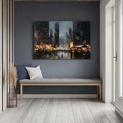 City Night Market Painting | Classic Cityscape Oil Painting on Framed Canvas Art