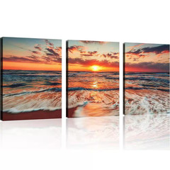 3-Piece 12 In. X 16 In. Framed Beach Ocean Sunrise Canvas Wall Art Set, Seascape