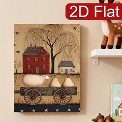 Primitive Farmhouse Sheep and Cart Canvas Wall Art, Rustic Country Home Decor