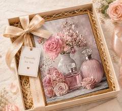 Framed Pink Floral Perfume Wall Art,Romantic Vintage Rose Bouquet wall Decor,…