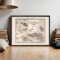 Old Map French Polynesia Vintage Map 1858 Wall Map Print Framed