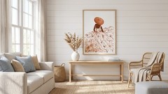 Terracotta Floral Dress Watercolor Poster Woman Straw Hat Wall Art Boho Print