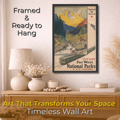 Retro National Parks Train Travel Poster Framed 11×17 USA Canada Wall Art Gift
