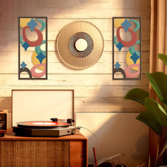 2 Pcs Mid Century Modern Decor Wooden Geometric Wall Art Abstract Wall Decor Art