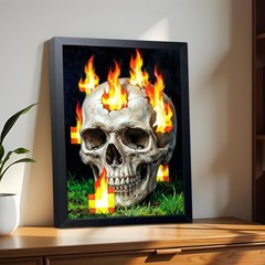 Burning Skull Wall Art, Gamer Style Wall Decor, With Pixel Fire Skull Canvas …