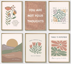 6Pcs Mental Health Wall Art Psychology Therapy Motivational Quotes abstract