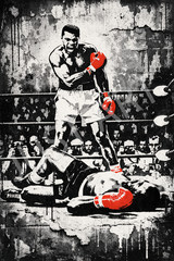 Iconic Boxing Moment Canvas | Black & White Fighter Art with Red Gloves 24×36