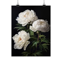 White Peony Flowers Poster, White Flower Art Print, Floral Artwork 17