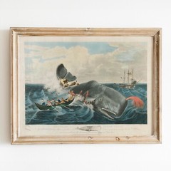 Capturing a Sperm Whale by John William Hill 1835 Ocean Wall Art Poster Print