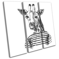 Hipster Animals Giraffe T-Shirt Vintage TREBLE CANVAS WALL ART Picture Print