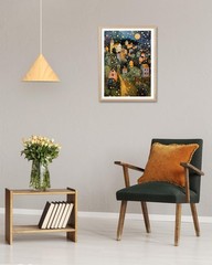 Natural OAK Wood Frame Wall Art,12x16in Gustav Klimt Style Moon Stars Tree Ca…