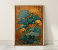 Art Nouveau Yellow Chrysanthemum Wall Art Vintage Floral Poster