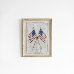 Vintage American Flag Embroidery Print: Patriotic USA Wall Decor