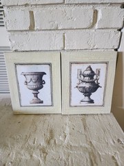Set of 4 Framed Urn Print Wall Art, Ready to Hang, Beige Brown Black White