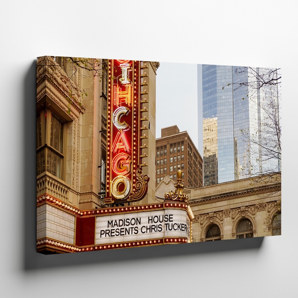 Chicago Theater Marquee Urban Cityscape Canvas Wall Art Modern Architecture