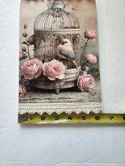 Bird Print Wood Wall Cottage Decor, Lace and Wood Bird Wall Hanging