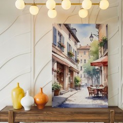 Wall Art European Village Alleyway Canvas Soft Watercolor Street Art