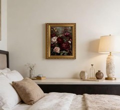 Vintage Gold Framed Floral Wall Art Dark Moody Flower Botonical Canvas Painti…