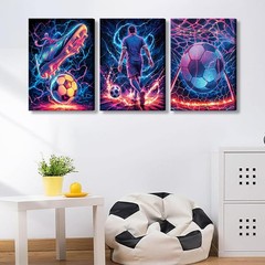 3Pcs Cool Soccer Canvas Wall Art Abstract Soccer Sneakers Posters Prints Pain…