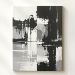 High-Contrast Black And White Abstract Canvasvertical Brushstroke Reflection Art