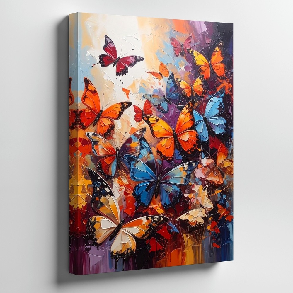 Wall Art Canvas a Vivid Composition of Multiple Butterflies in an Explosion of