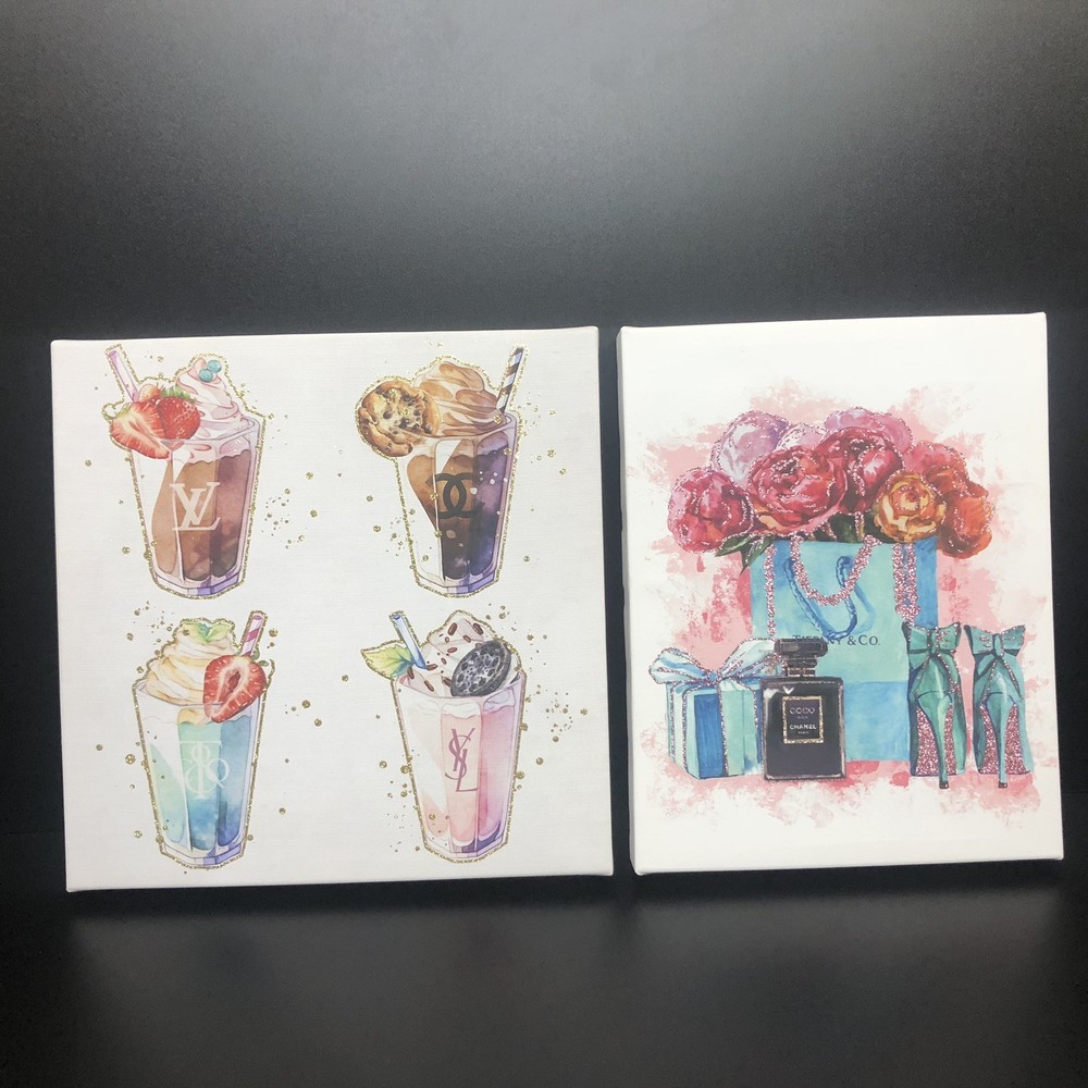 Tiffany & Co Chanel Perfume Canvas & YSL, Louis Vuitton Milkshakes Wall Art Lot