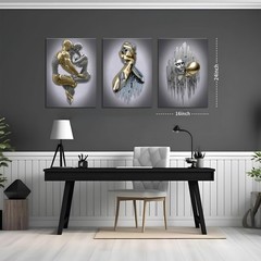 Modern Bedroom Wall Art Set of 3-3D Metal Effect Couple Canvas Paintings Wall…