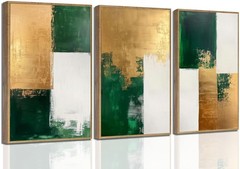 3 Pcs Emerald Green and Gold Canvas Wall Art Modern Luxury Abstract Minimalis…