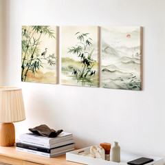 3 Pieces Serene Bamboo Mountain Landscape Soft Tones Large Wall Art Set Of 3