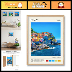 Natural Oak Wood Framed Cinque Terre Wall Art Print 12x16in Italian Seascape Dec