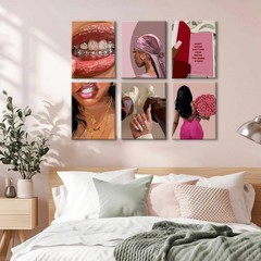 Pink Abstract Black Woman Canvas Art – Ready to Hang 12×16 Inch Decor