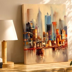 Wall Art Abstract City Street Canvas Print Rainy Urban Skyline Car Lights Decor