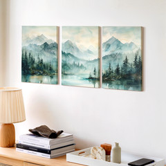 3 Pieces Misty Mountain Landscape Serene Forest Lake Large Wall Art Set Of 3