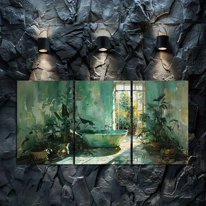 3pcs Green Bathtub, Mint Green Hallway Wall Art Canvas Framed 50x70cm