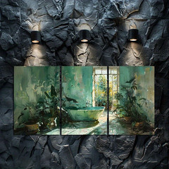 3pcs Green Bathtub, Mint Green Hallway Wall Art Canvas Framed 50x70cm