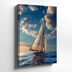 Canvas Sailboat Ocean Seascape Sky Nautical Blue Home Room Aesthetic Gift Print