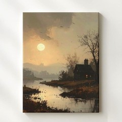 Haunting Marsh Moonlight Canvas Misty Halloween Landscape Wall Art