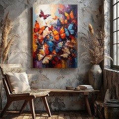 Wall Art Canvas a Vivid Composition of Multiple Butterflies in an Explosion of
