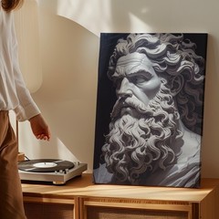 Marble God Bust Canvashyper-Realistic Sculpture Of Zeus Or Poseidon Wall Art