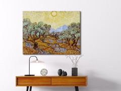 Large Olive Trees with Yellow Sky and Sun Canvas Print of Vincent VanGogh Framed
