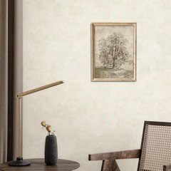 Neutral Etching Vintage Tree Sketch Print, Tree Canvas Wall Art, Antique Rust…