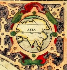 Ancient 1590 Old Antique World Maps; 100% Cotton Canvas, Magnetic Wooden Hanger