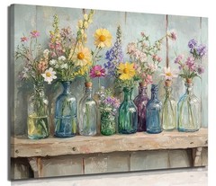 Farmhouse Flower Canvas Wall Art Wildflowers Bottles Wall Decor Rustic Plants…