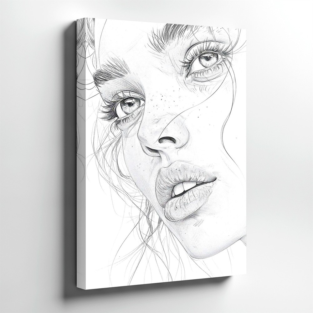 Wall Art Woman Face Sketch Print Black White Portrait Fashion Line Drawing Decor