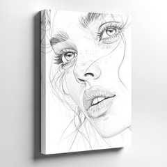 Wall Art Woman Face Sketch Print Black White Portrait Fashion Line Drawing Decor