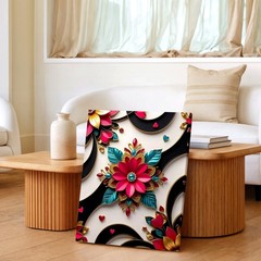 Wall Art Abstract Floral Heart Design Black Gold Pink Teal 3D Canvas Print Decor